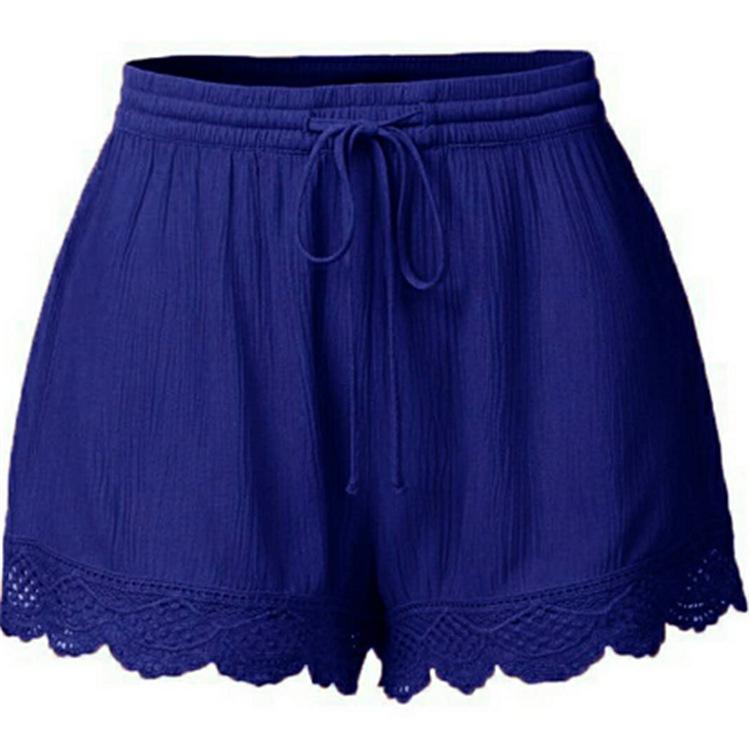 Women's scalloped drawstring elastic waist shorts