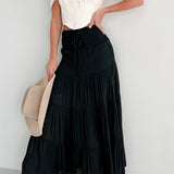 Boho Chic High Waisted Contrast Drawstring A Line Maxi Skirt