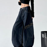 Leopard Spliced Vintage Wide Leg Jeans