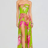 Pam Printed Strapless Slit Maxi Dress