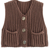 Sleeveless Cropped Knit Sweater Cardigan