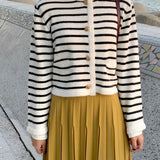 Casual Round Neck Striped Knit Cardigan Sweater Set