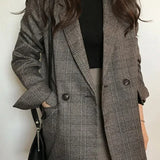 Plaid Double-Breasted Long Blazer