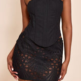Elastic Waist Sheer Panel Cutout Bodycon Skirt