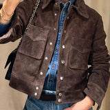 Brown Cropped Casual Jacket
