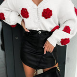 3D Floral V Neck Knit Sweater