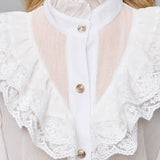 Lace Trim Stand Collar Chiffon Blouse