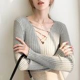 Slim Fit Lace Up V Neck Sweater