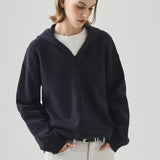 Slouchy V-Neck Hooded Sweater