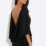 Chic Back Deep V Cowl Neck Loose Mini Dress