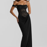 Solid Lace Panel Bodycon Formal Dress
