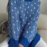 Sailboat Pattern Crew Neck Knit Sweater