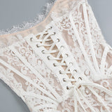Strapless Lace Corset Sheer Mini Dress