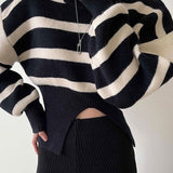 Cut-Out Waist Striped Sweater