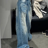 Creased Washed Floor-Length Straight Leg Jeans