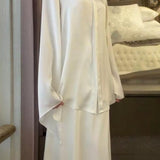 Vintage Satin Blouse with Fitted Skirt Two Piece Set