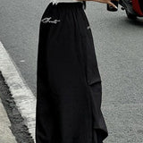 Contrast Waist Lace Trim Relaxed Long Pants