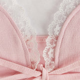 Lace Trim Patchwork Sexy Slinky Backless Crop Top