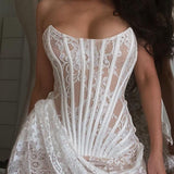 Strapless Lace Corset Sheer Mini Dress
