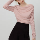 Chic Off Shoulder Tie Waist Cowl Neck Long Sleeve Tee