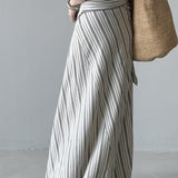 High Waist Striped Tie Waist A Line Maxi Skirt