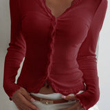 Lace Detail Long Sleeve Knit Top