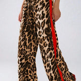 Chic Leopard Print Relaxed Wide Leg Pants