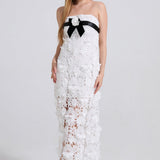 Heavy Lace 3D Embroidery Strapless Camellia Prom Dress