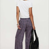 Colorblock Striped Wide-Leg Relaxed Pants