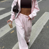Zipper Hoodie Long Sleeve Wide Leg Pants Two Piece Set
