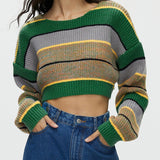 Chic Color Block Crop Sweater