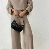 Lazy V-neck Knit Wide-Leg Pants Two Piece Set