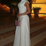 Solid Sleeveless Ruched Waist Elegant Dress
