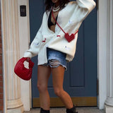 V-Neck Embroidered Cardigan Sweater