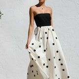 Polka Dot Print Strapless A-Line Maxi Dress