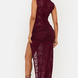 Sleeveless Lace High Slit Maxi Dress