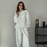 Letter Print Half-Zip Hoodie Loose Straight Pants Two Piece Set