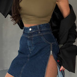 Asymmetrical Denim Flowy Mini Skirt