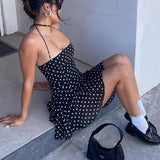 Polka Dot Halter Neck Backless Bodycon Mini Dress