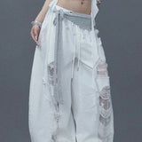 Ripped Lace Patchwork Relaxed Jeans