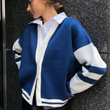 Simple Color Block Striped Relaxed Knit Cardigan