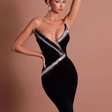 Black Crystal-Embellished Bandage Mermaid Party Dress