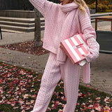 Solid Cable Knit Cozy Cuffed Ankle Pants
