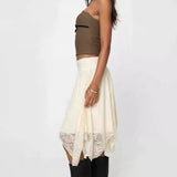 Asymmetrical Hem Lace Detail Midi Skirt