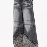 Patchwork Leopard Wide Leg Jeans