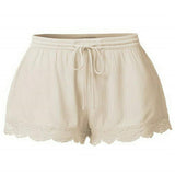 Women's scalloped drawstring elastic waist shorts