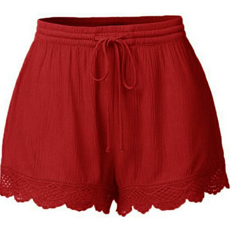 Women's scalloped drawstring elastic waist shorts