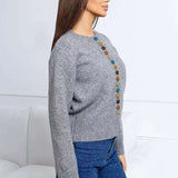 Color Button Knit Cardigan Sweater