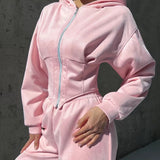 Hooded Drawstring Two Piece Pants Set