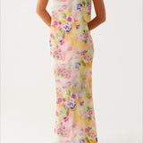 Strapless Ruffle Maxi Floral Dress